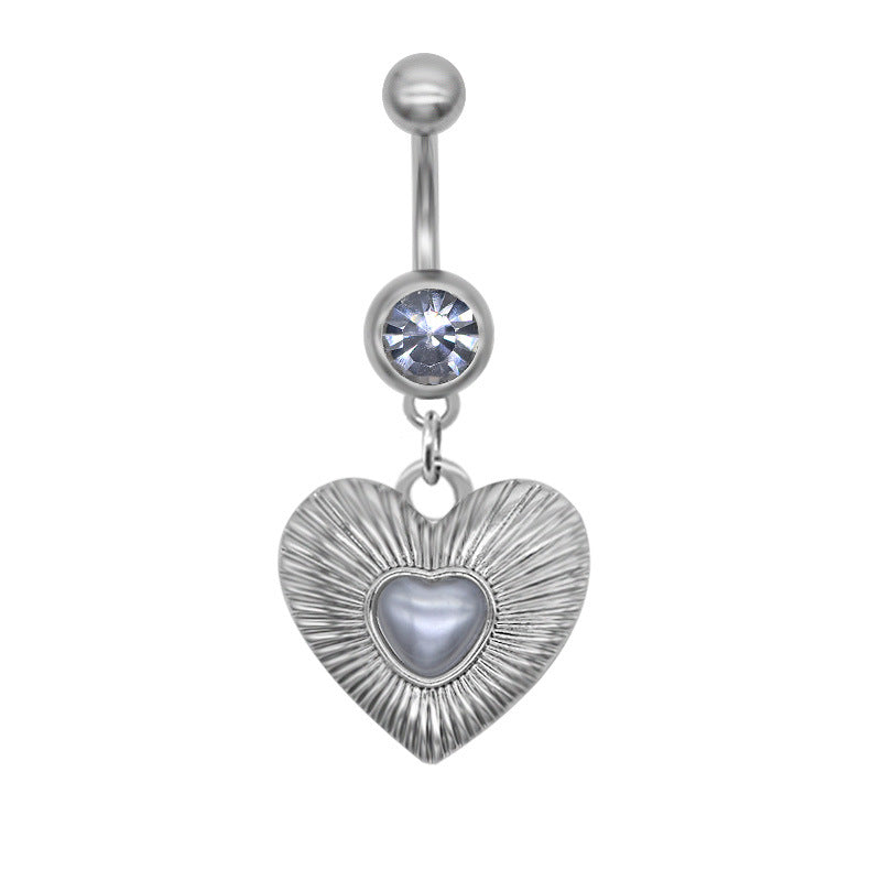 1 Piece Belly Rings Simple Style Classic Style Moon Heart Shape 316 Stainless Steel  Alloy Plating Inlay Resin Glass Pearl White Gold Plated