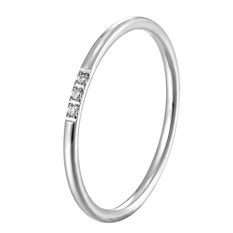 Minimalist Geometric Titanium Steel Zirconia Diamond Ring for Women