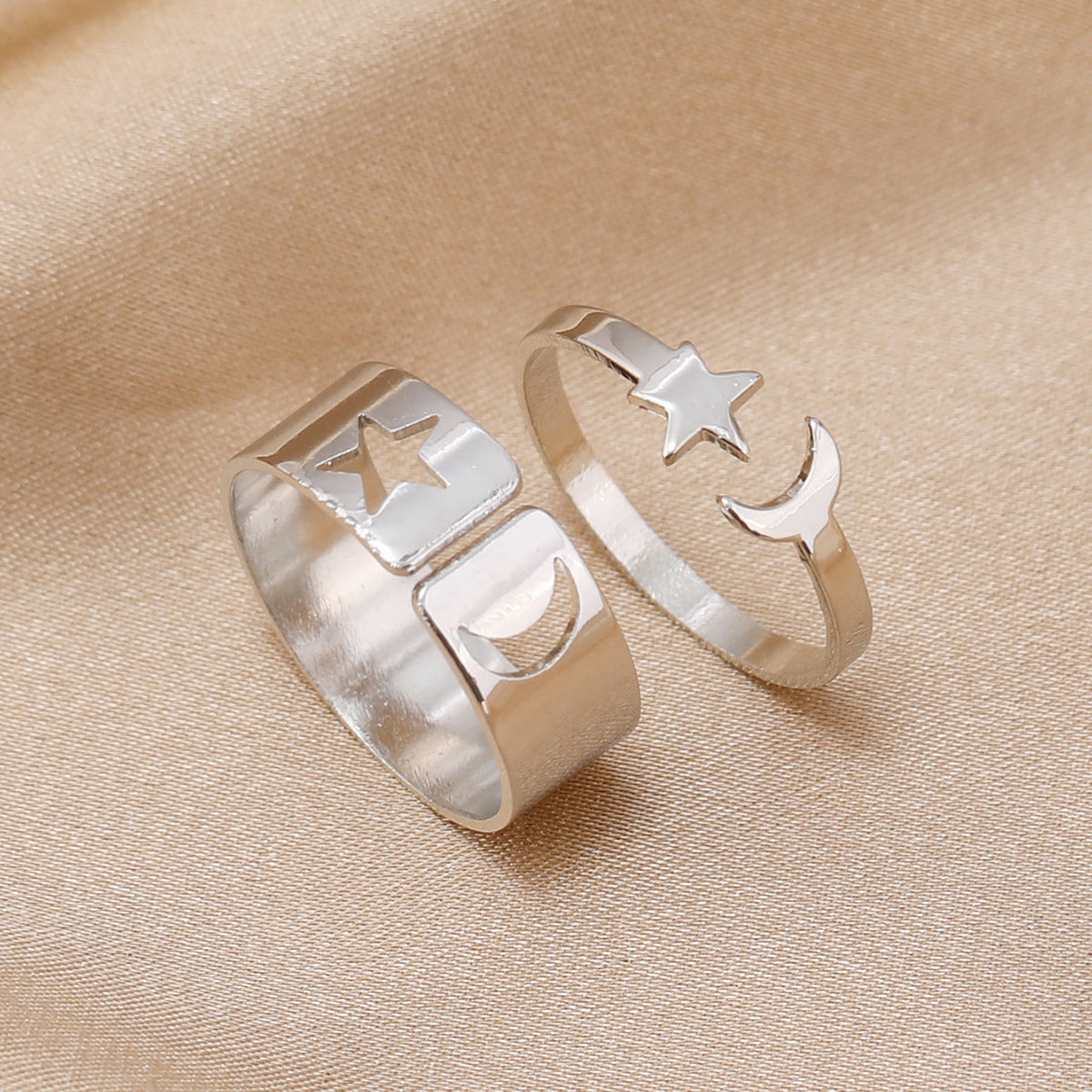 Simple Punk Hollow Universe Planet Adjustable Couple Rings Set