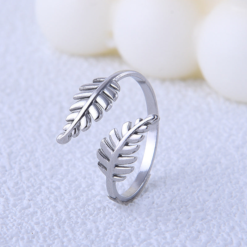 Simple Leaf Design Titanium Steel Open Ring