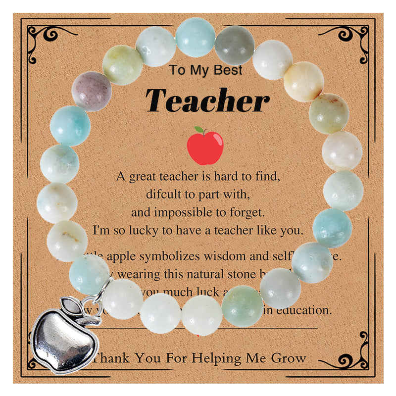 Simple Style Apple Pendant Natural Stone Beaded Bracelet for Teachers