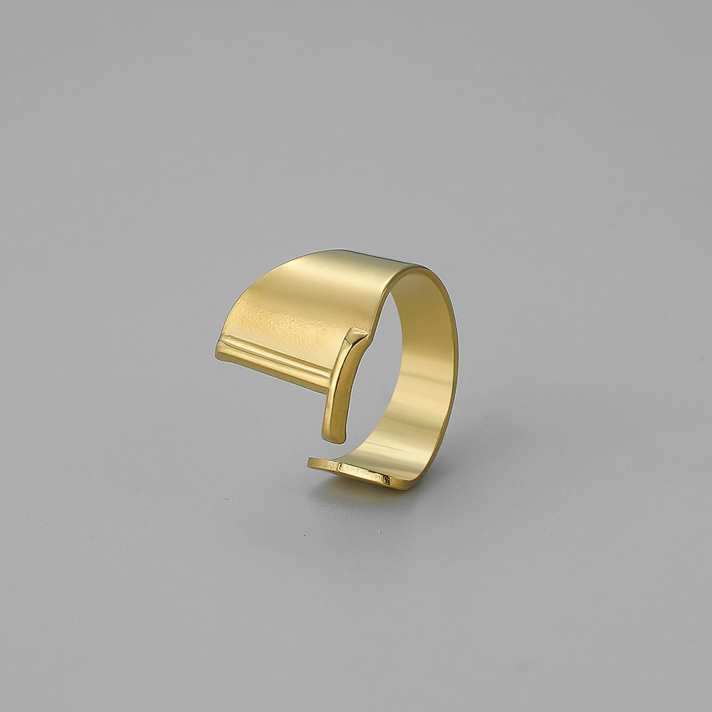 Fashion Alphabet Titanium Steel Gold Plated Open Ring