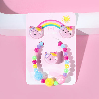 Korean Style Cat Acrylic Bead Jewelry Set for Kids