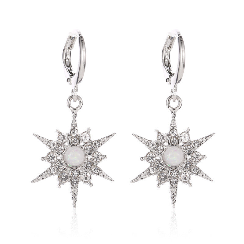 Diamond Zircon Sunflower Pendant Earrings