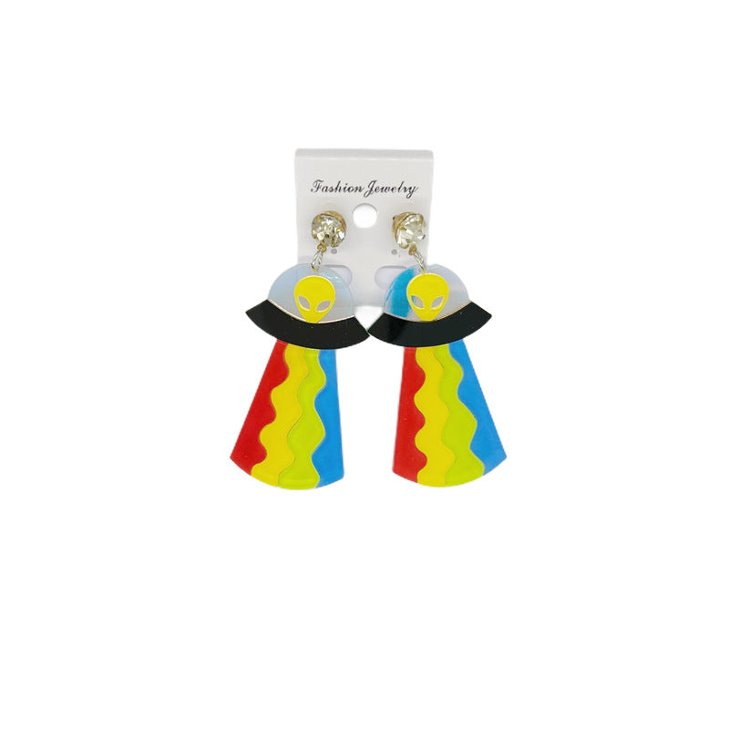 Exaggerated Geometric Acrylic UFO Cat Rainbow Star Moon Drop Earrings