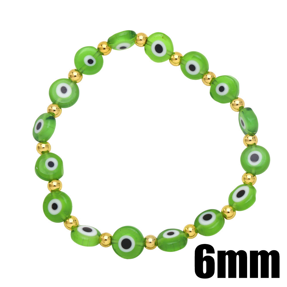 Fashion Resin Evil Eye Copper Bracelet - Colorful 6mm Beaded Lucky Charm