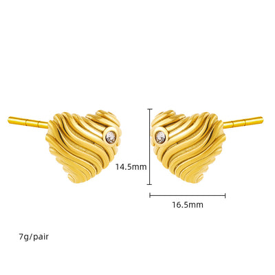 1 Pair IG Style Basic French Style Red Heart Inlay 304 Stainless Steel Zircon 18K Gold Plated Ear Studs