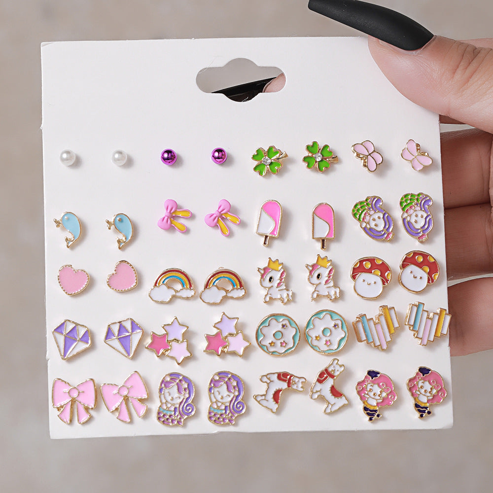 1 Set Cute Colorful Flower Resin Ear Studs - 20 Pairs Earrings Set