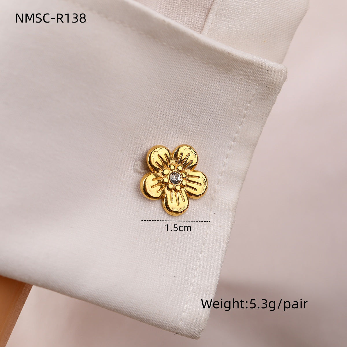 Elegant Heart Flower Bow Knot 18k Gold Stainless Steel Unisex Cufflinks