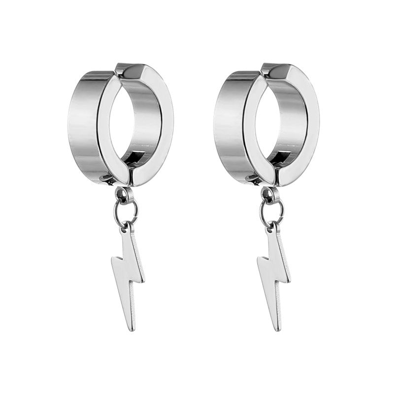 Cool Lightning Stainless Steel Ear Clips - Fashion Hip Hop Style Earrings