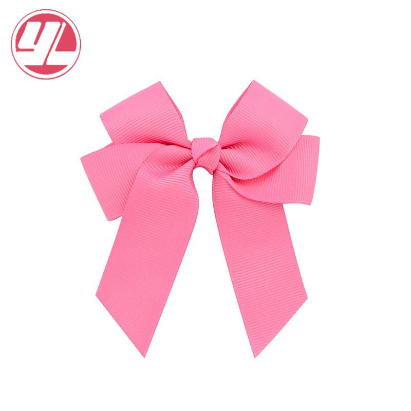 Fashion Handmade Double Streamer Polyester Ribbed Satin Ribbon Bow Hair Clip Accessories