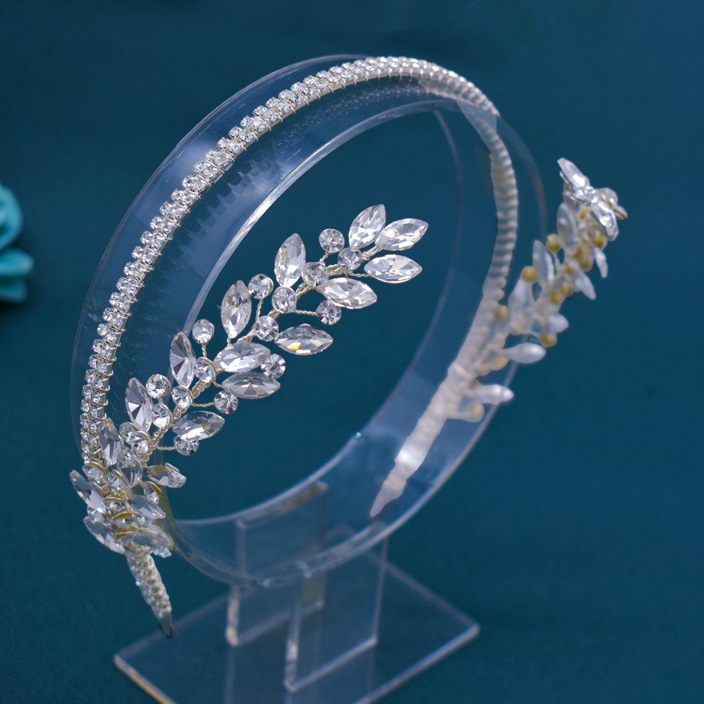 Women's Handmade Leaf Rhinestone Bridal Hair Band Headpiece