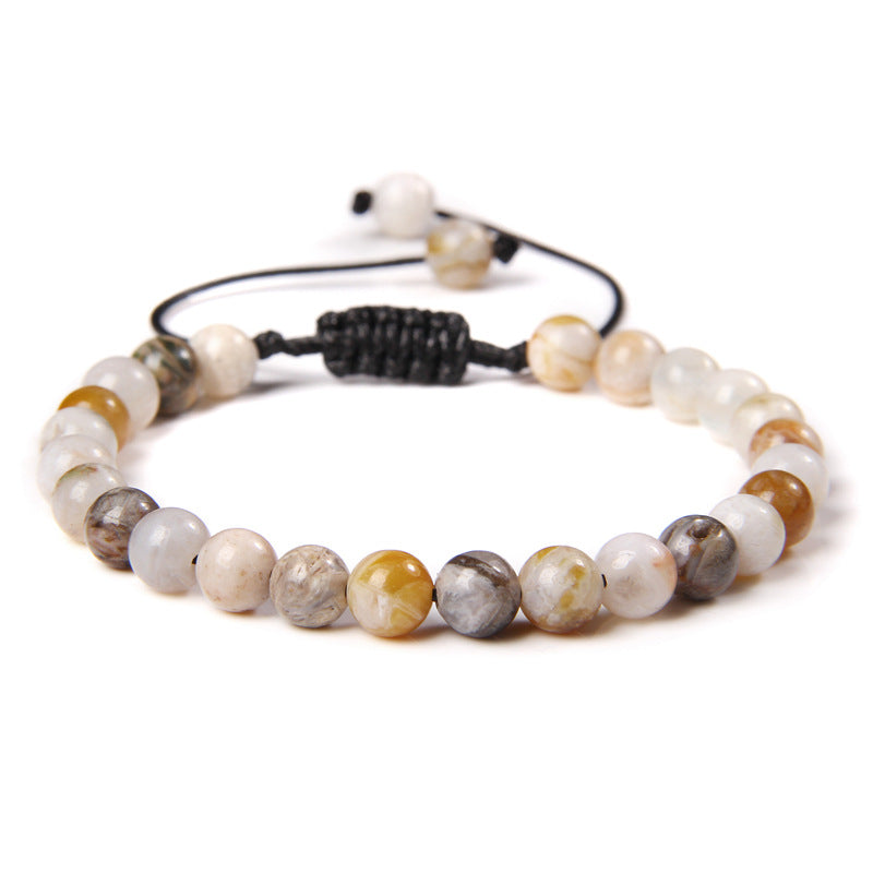 Ethnic Natural Stone Agate Beaded Adjustable Yoga Bracelet