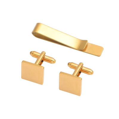 Simple Solid Color Titanium Steel Men's Cufflinks and Tie Clip Set