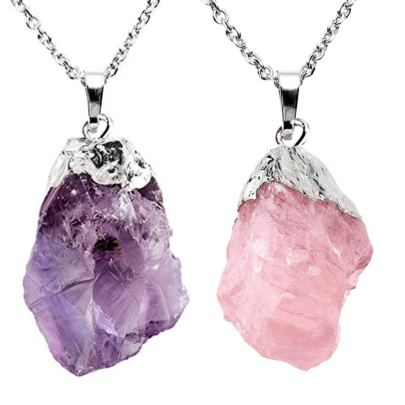 Casual Irregular Crystal Amethyst Pendant Necklace