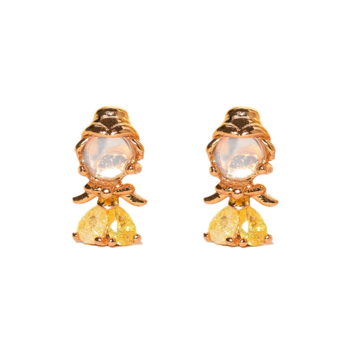 1 Set Sweet Cartoon Design 18K Gold Plated Brass Zircon Ear Studs Trio Set