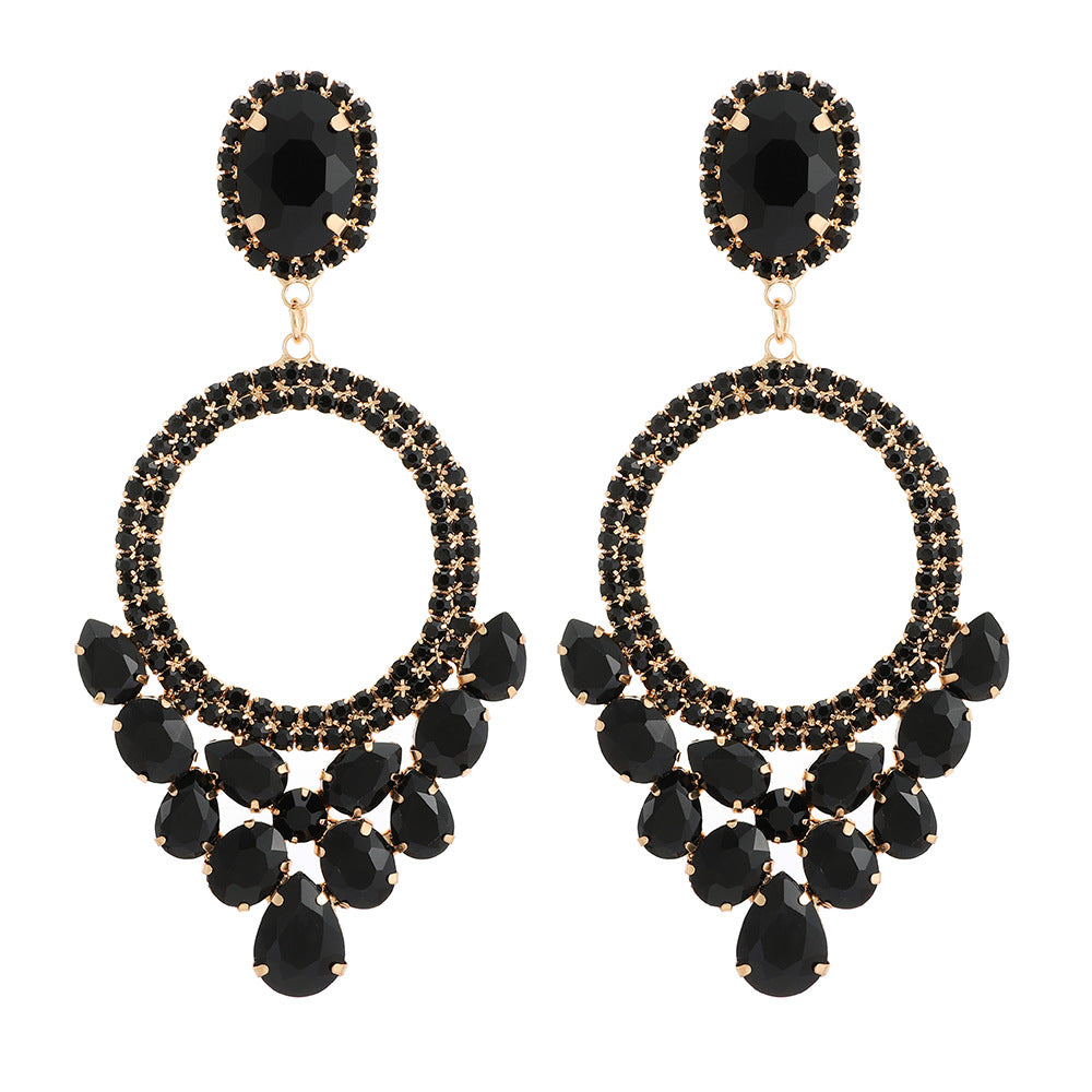 Retro Geometric Rhinestone Inlay Statement Drop Earrings for Women