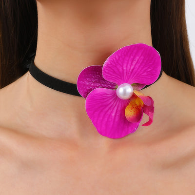 Elegant Floral Orchid Choker Necklace - Minimalist Design