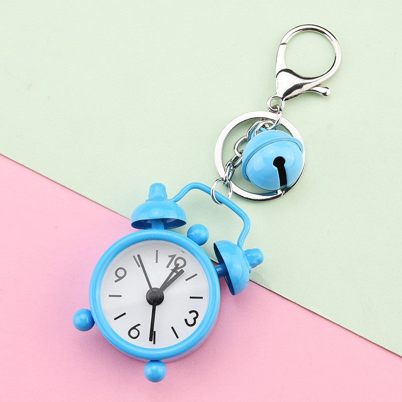 Cute Mini Alarm Clock Keychain - Iron Plated Cartoon Keyring for Bags and Gifts