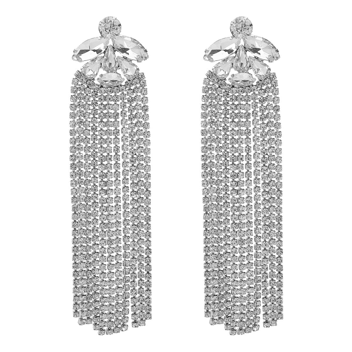 Glamorous Bridal Tassel Rhinestone Drop Earrings