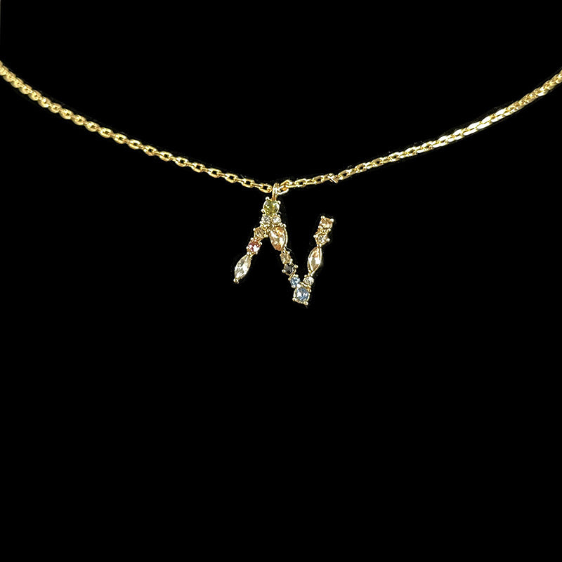 Simple Style 18k Gold Zircon Letter Pendant Necklace