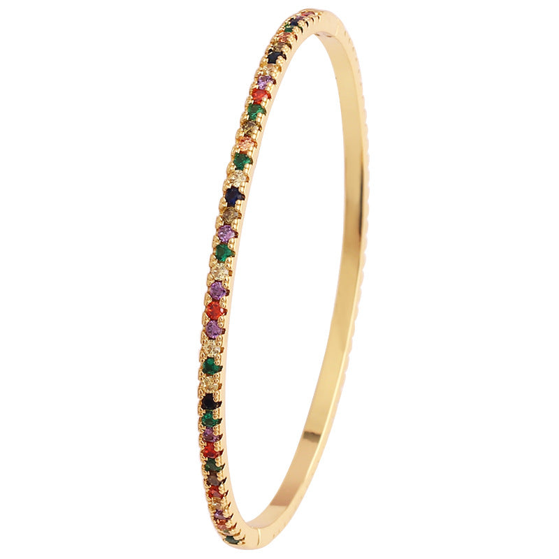 18k Gold Plated Multicolor Star Zircon Bangle and Rainbow Oval Buckle Bracelet for Women