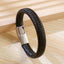 Casual Geometric Stainless Steel Leather Men's Braid Bracelet with Magnetic Buckle