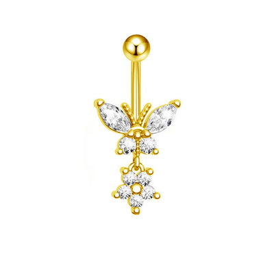 Fashion Star Butterfly Zircon Belly Ring - Stainless Steel & Copper Inlay Body Jewelry