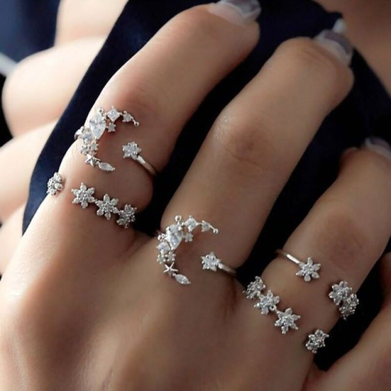 Bohemian Retro Punk Elephant Opal Crystal Midi Knuckle Ring Set for Women