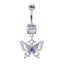 Elegant Moon & Butterfly Belly Ring - 316 Stainless Steel with Zircon Rhinestones