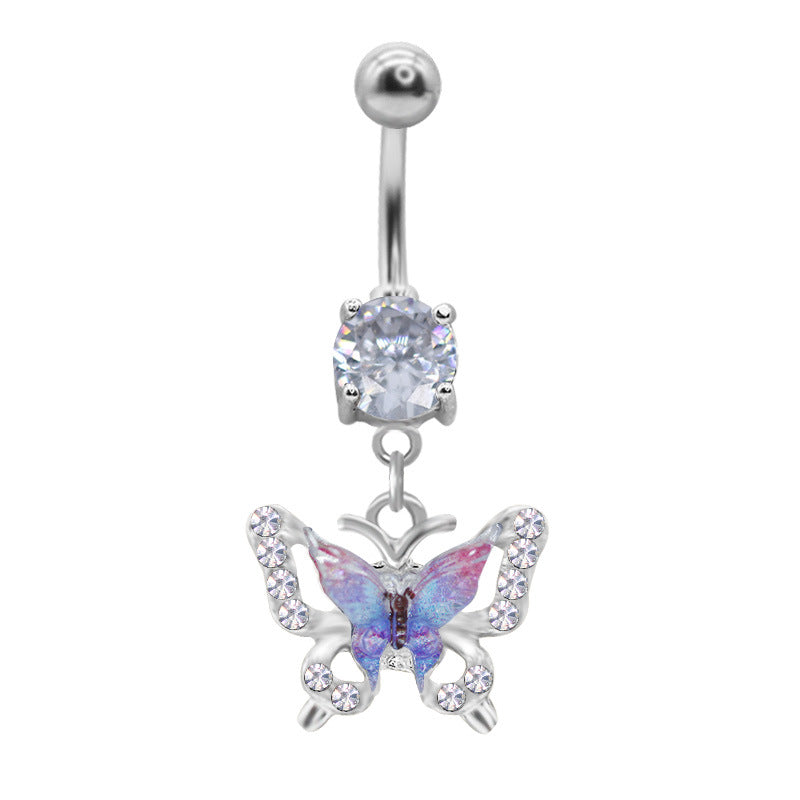 1 Piece Belly Rings Elegant Sexy Moon Butterfly 316 Stainless Steel  Alloy Plating Inlay Acrylic Rhinestones Zircon White Gold Plated