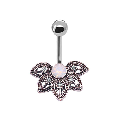 Simple Floral Titanium Plated Belly Ring with Inlaid Diamond