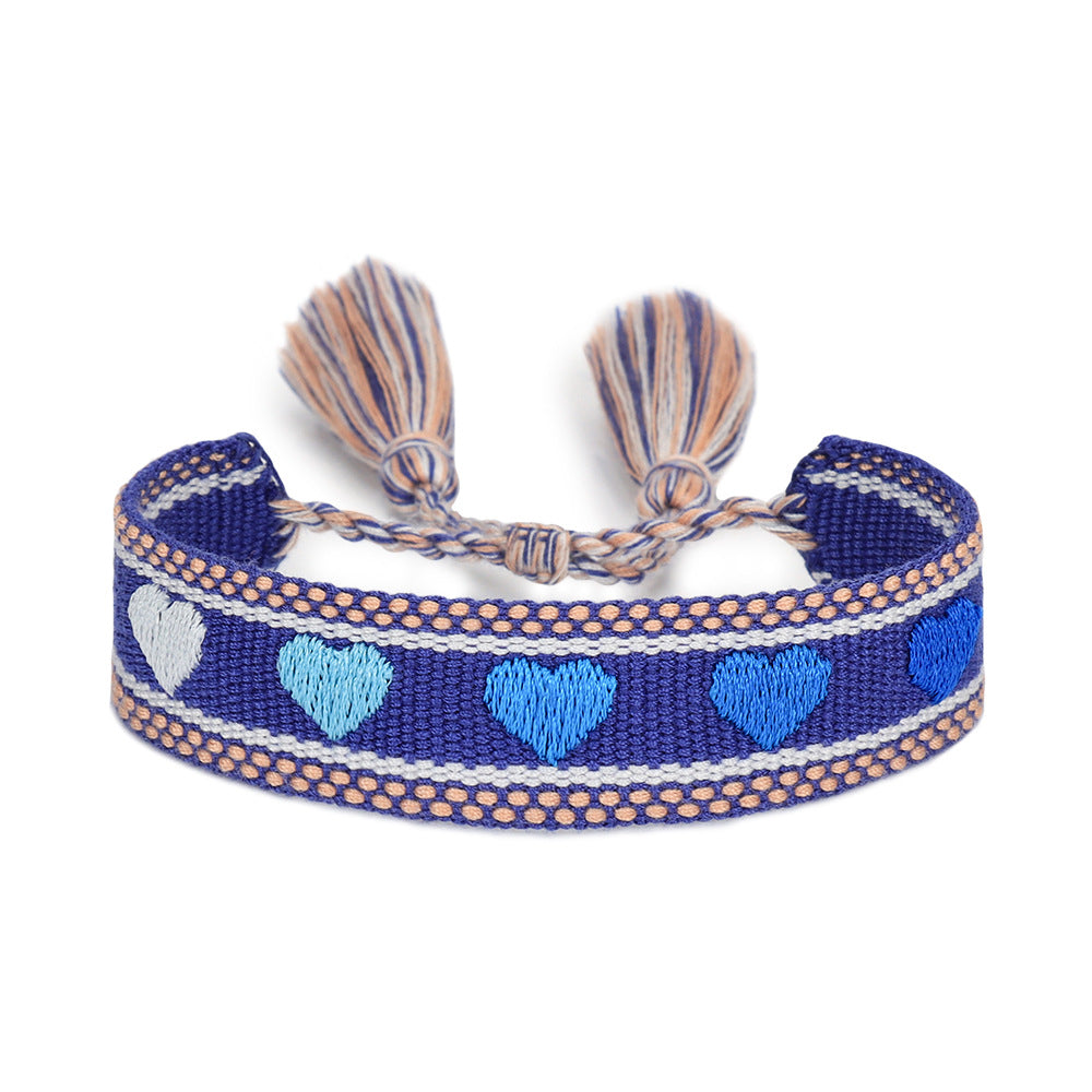 Modern Heart-Shaped Braided Polyester Bracelets with Adjustable Tassel Straps