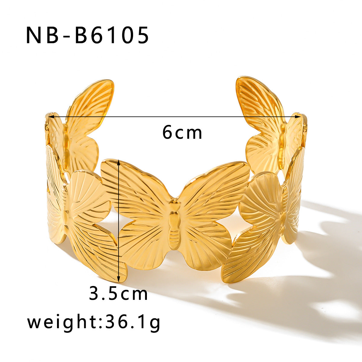 Vintage European Hip-Hop Butterfly & Flower 18K Gold Plated Stainless Steel Bangle Bracelet