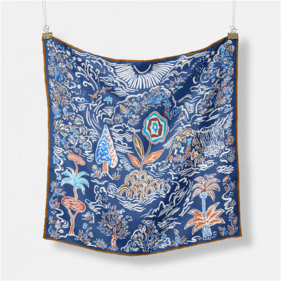 Women's Pastoral Print Silk Scarf - 53cm Square Neck Scarf for Spring and Summer