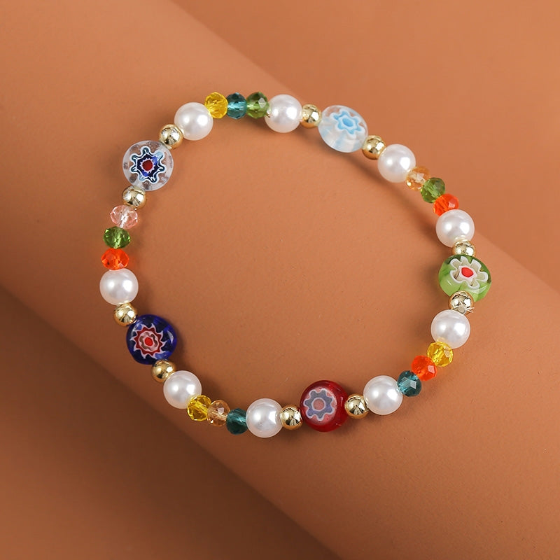 Original Design Bohemian Crystal Beaded Women's Bracelet with Floral Accents