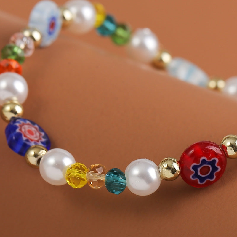 Original Design Bohemian Crystal Beaded Women's Bracelet with Floral Accents