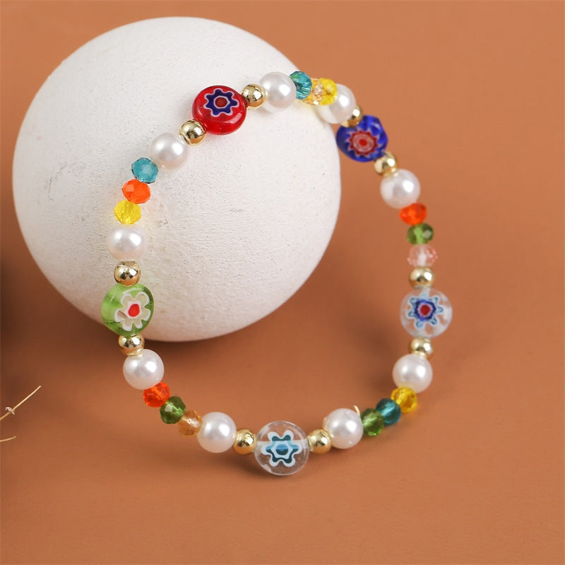 Original Design Bohemian Crystal Beaded Women's Bracelet with Floral Accents