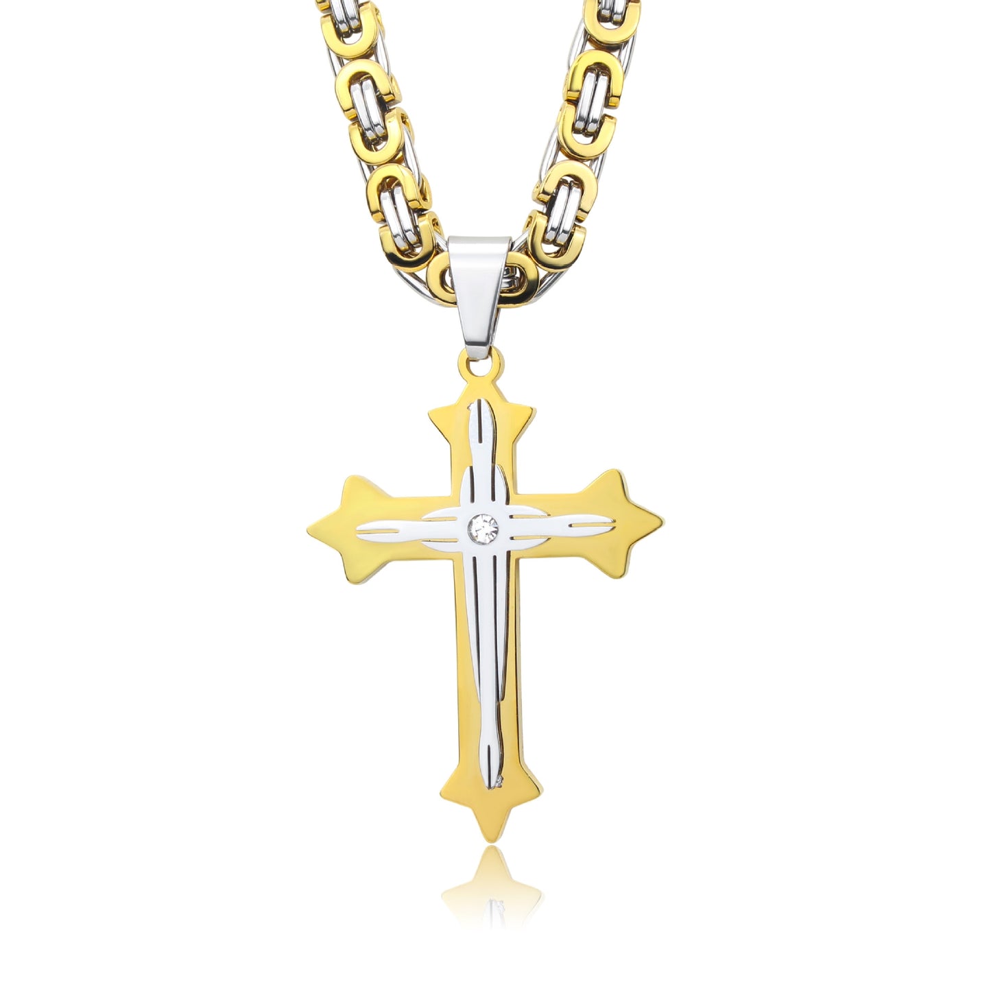 Original Design Men's Stainless Steel Cross Pendant with Rhinestones