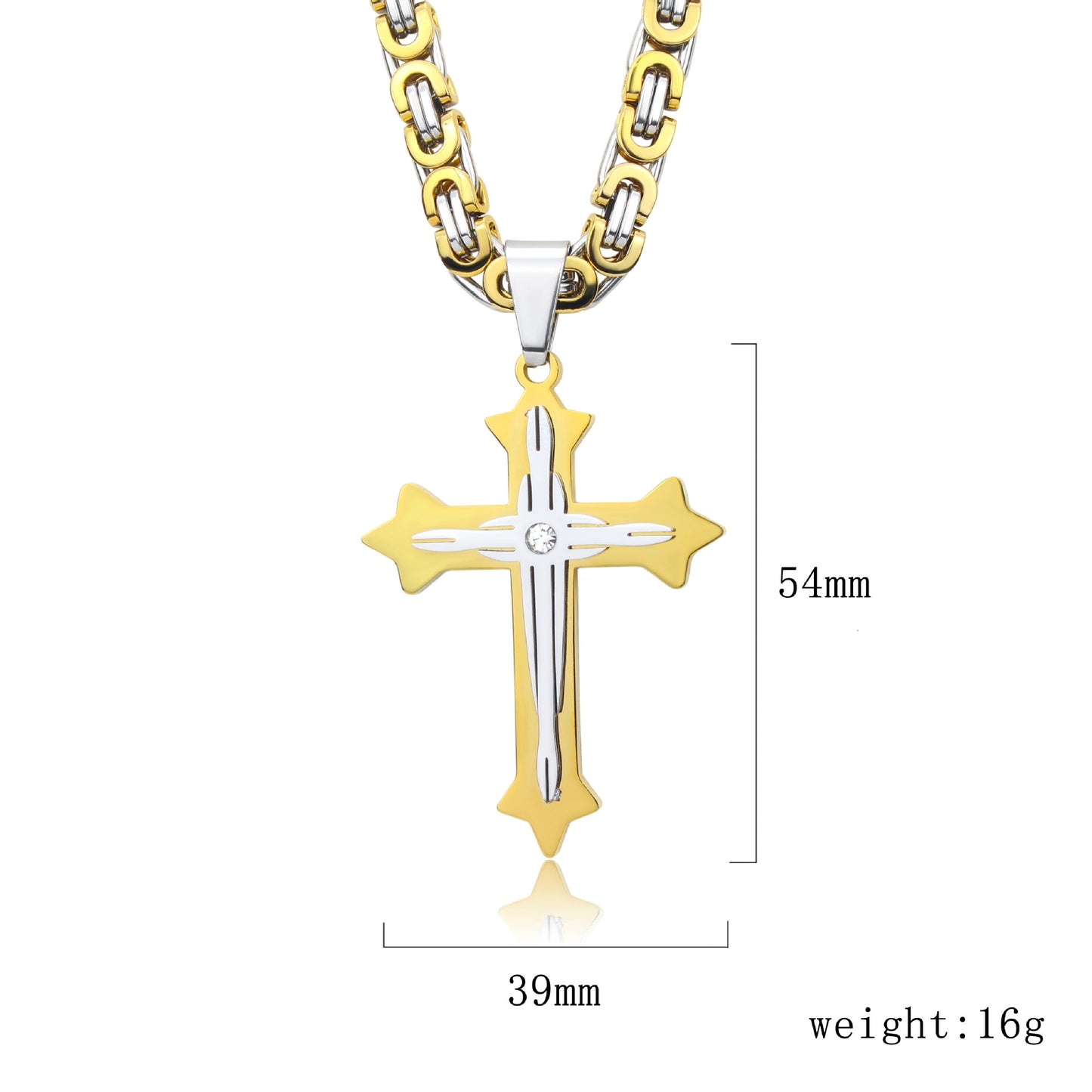 Original Design Men's Stainless Steel Cross Pendant with Rhinestones