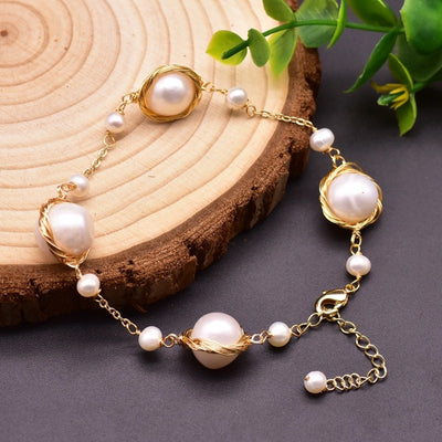 Geometric Freshwater Pearl 18k Gold Plated Handmade Bracelet for Women