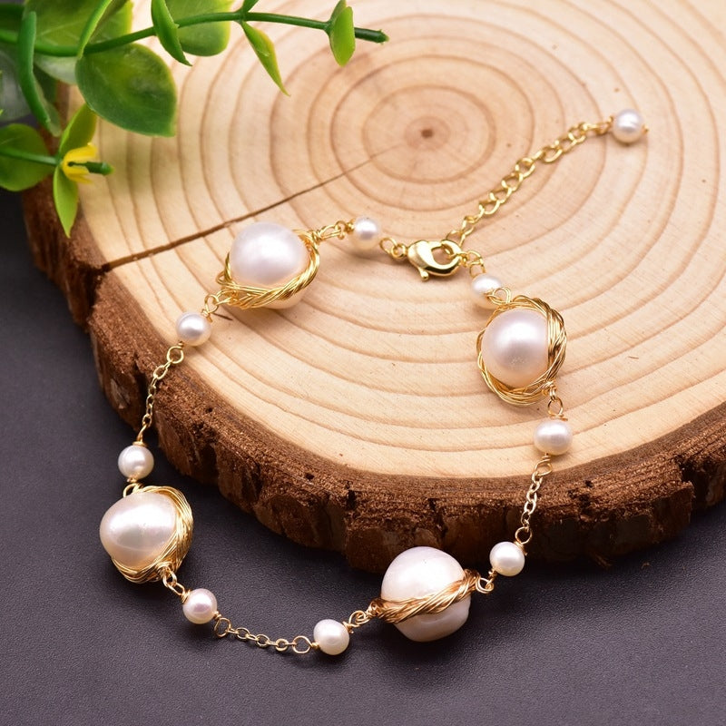 Geometric Freshwater Pearl 18k Gold Plated Handmade Bracelet for Women