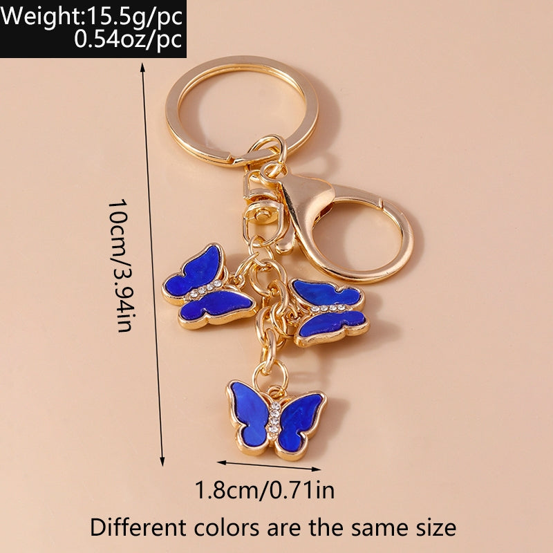 Pastoral Butterfly Trio Zinc Alloy Keychain with Enamel and Rhinestone Accents