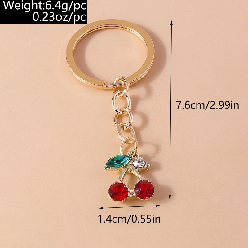 Pastoral Cherry Zinc Alloy Keychain with Faux Diamond Fruit Charm