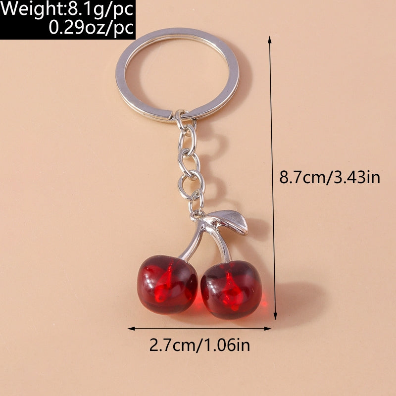 Pastoral Cherry Zinc Alloy Keychain with Faux Diamond Fruit Charm