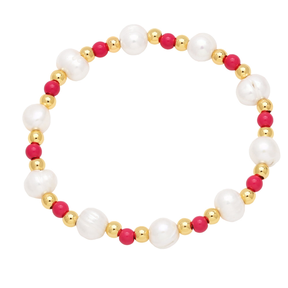 18k Gold Plated Baroque Pearl and Colorful Beaded Women's Bracelet