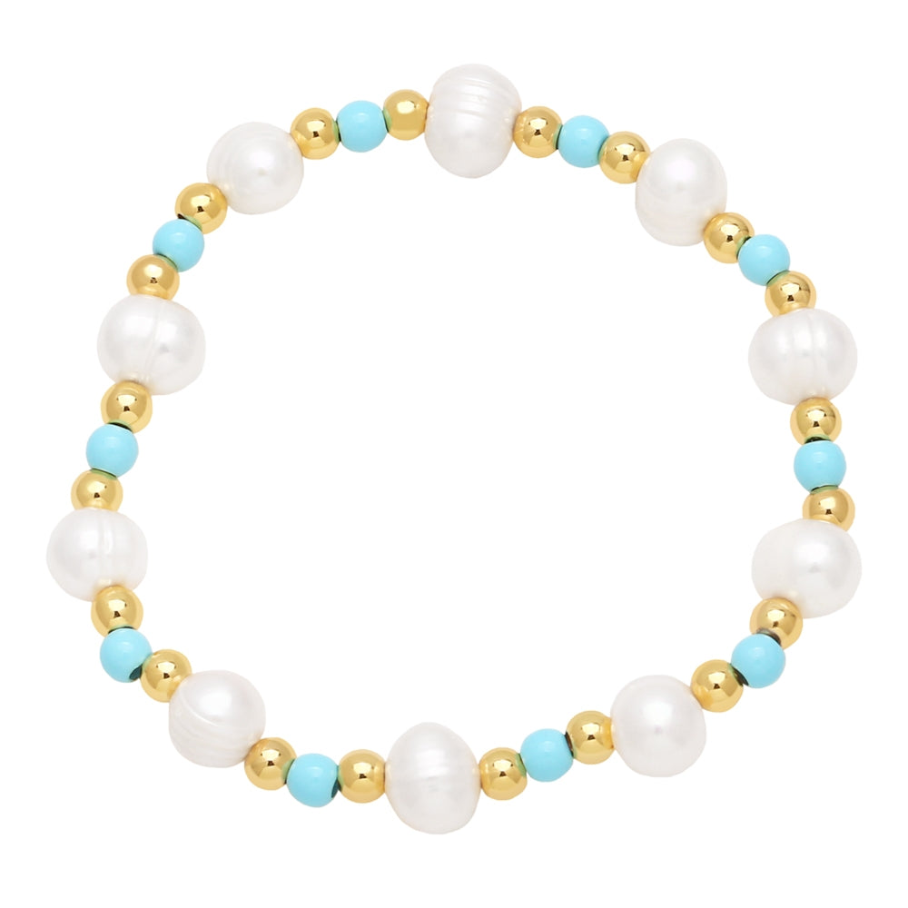 18k Gold Plated Baroque Pearl and Colorful Beaded Women's Bracelet