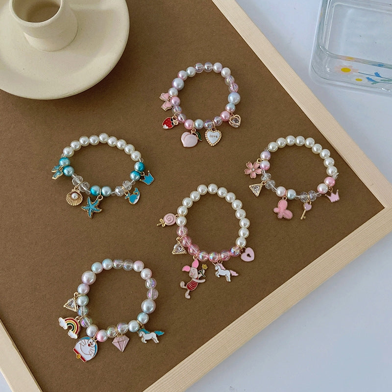 Pearl Cartoon Gradient Color Beaded Bracelet for Kids