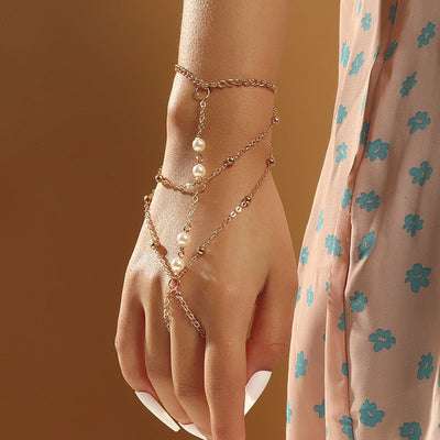 Pearl Multi-layer Finger Chain Bohemian Bracelet for Women