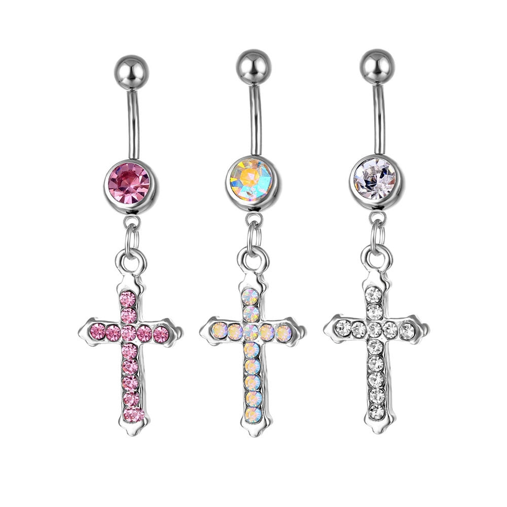 Piercing Jewelry Stainless Steel Diamond Cross Pendant Navel Nail